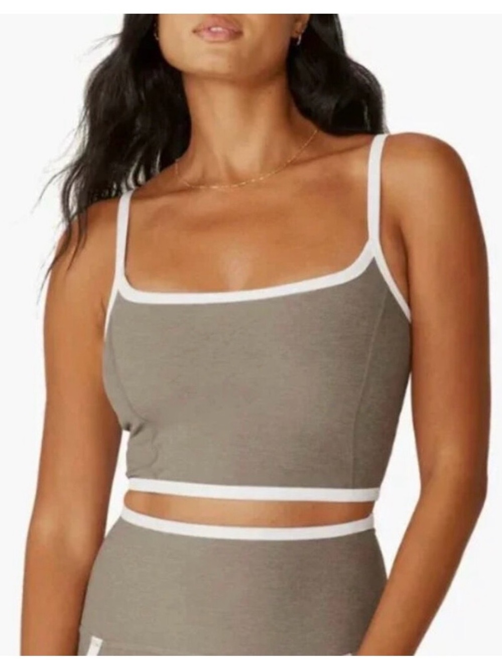 Beyond Yoga Taupe Cropped Tank with White Trim